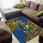 Personalised Parramatta Eels Area Rug Polynesian Tribal Pattern With Rugby Eel Mascot Art