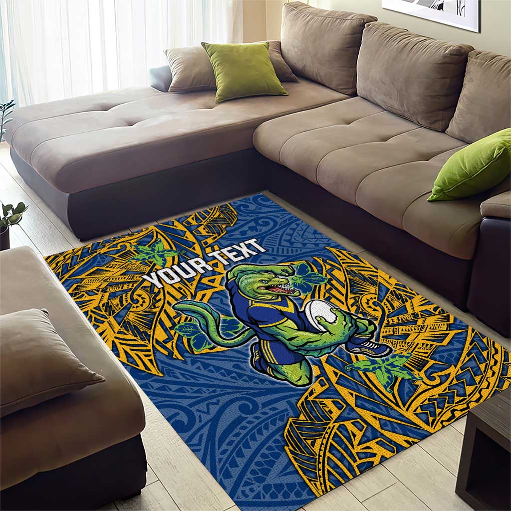 Personalised Parramatta Eels Area Rug Polynesian Tribal Pattern With Rugby Eel Mascot Art