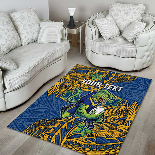 Personalised Parramatta Eels Area Rug Polynesian Tribal Pattern With Rugby Eel Mascot Art