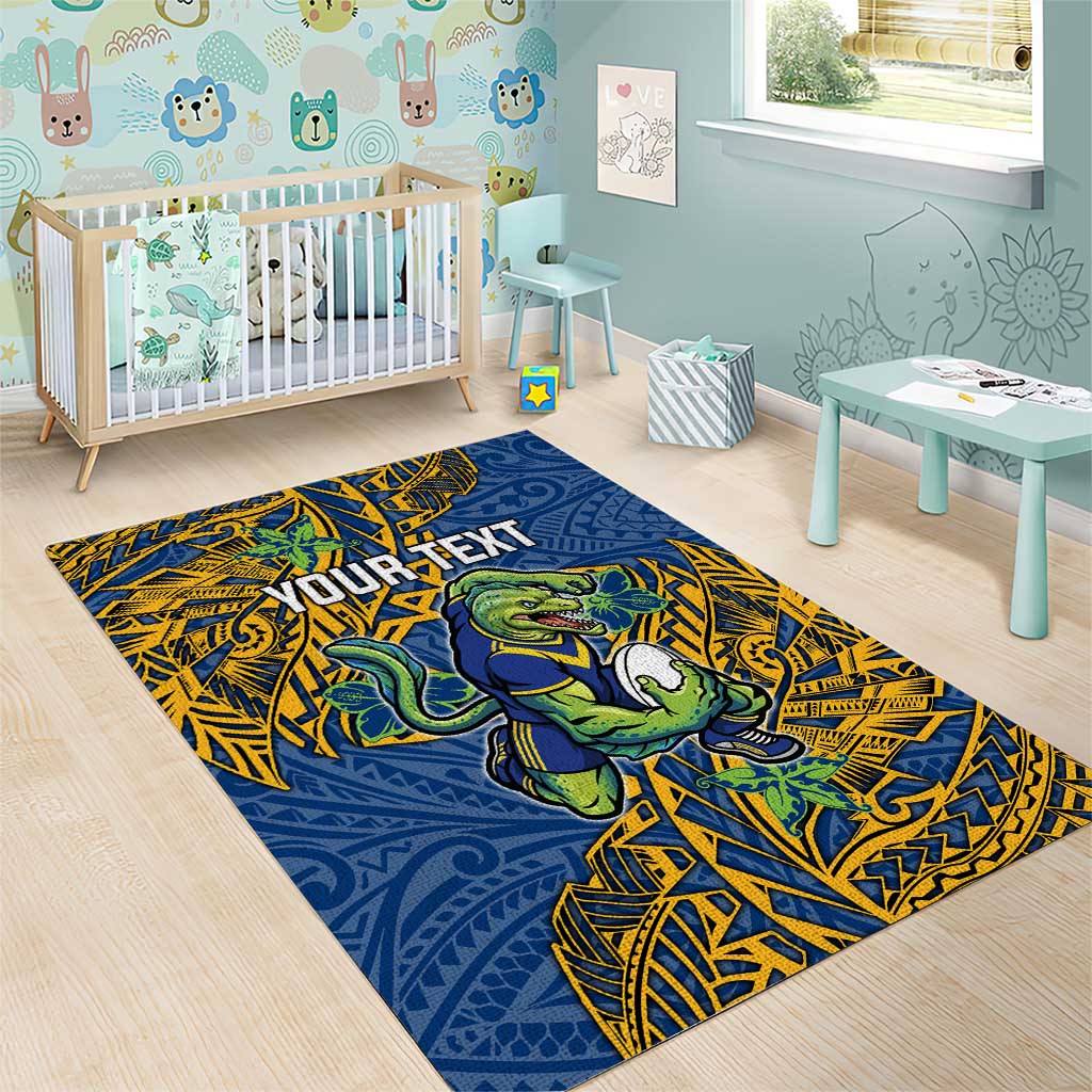 Personalised Parramatta Eels Area Rug Polynesian Tribal Pattern With Rugby Eel Mascot Art