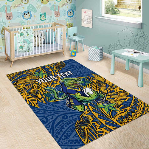 Personalised Parramatta Eels Area Rug Polynesian Tribal Pattern With Rugby Eel Mascot Art
