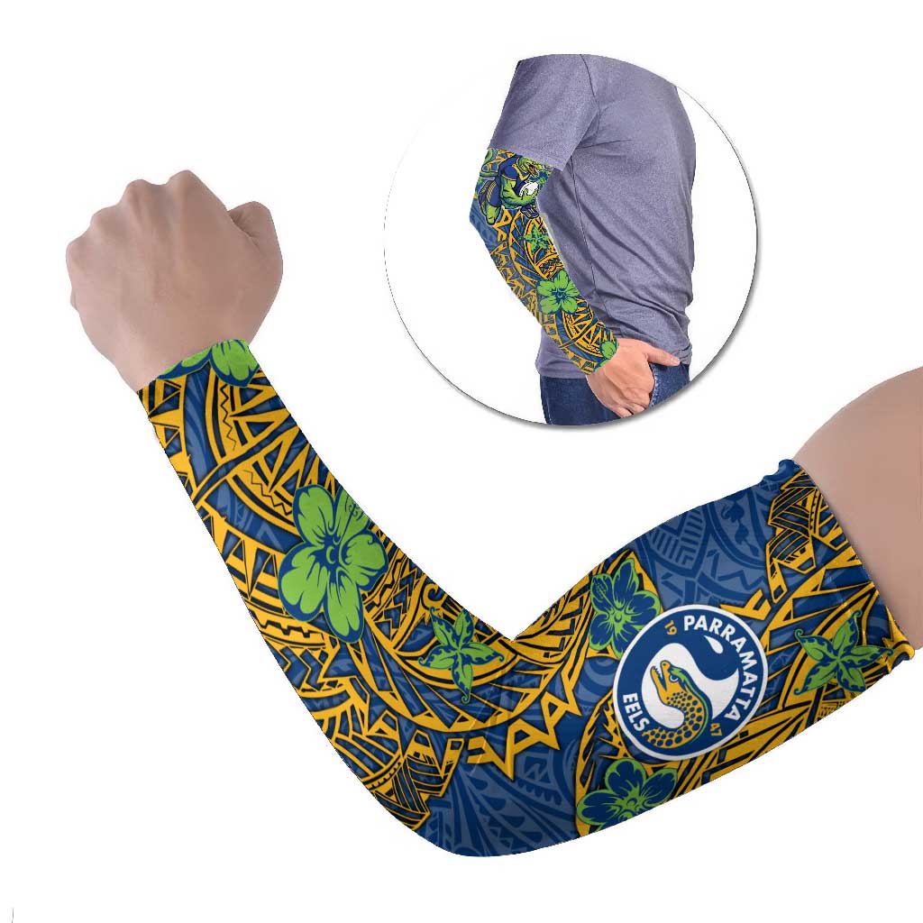 Personalised Parramatta Eels Arm Sleeves Polynesian Tribal Pattern With Rugby Eel Mascot Art