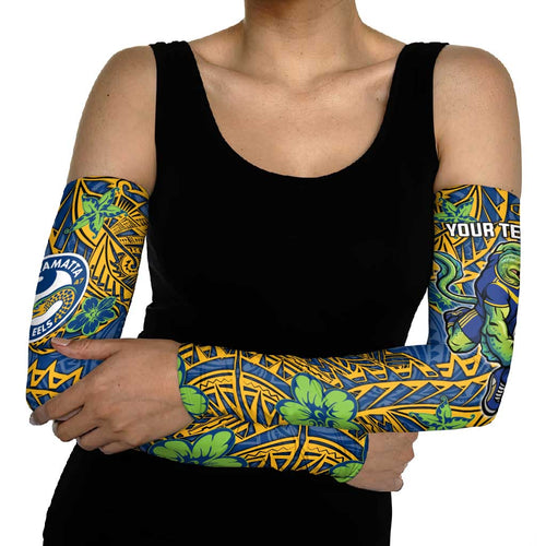 Personalised Parramatta Eels Arm Sleeves Polynesian Tribal Pattern With Rugby Eel Mascot Art
