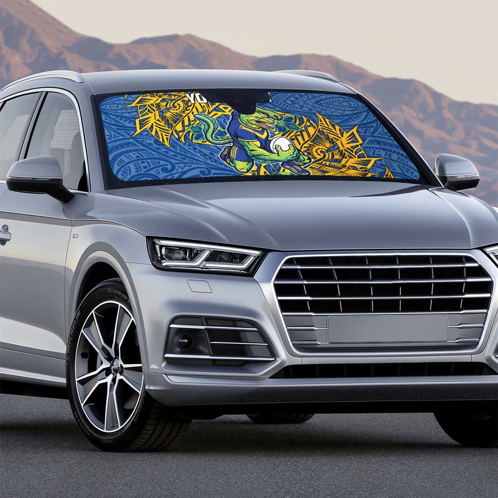 Personalised Parramatta Eels Auto Sun Shade Polynesian Tribal Pattern With Rugby Eel Mascot Art