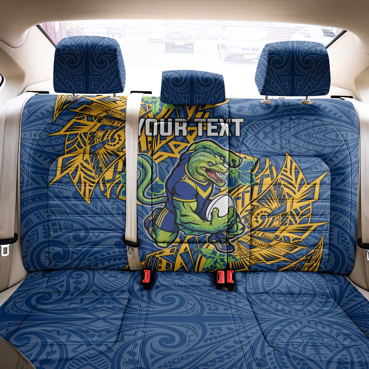 Personalised Parramatta Eels Back Car Seat Cover Polynesian Tribal Pattern With Rugby Eel Mascot Art