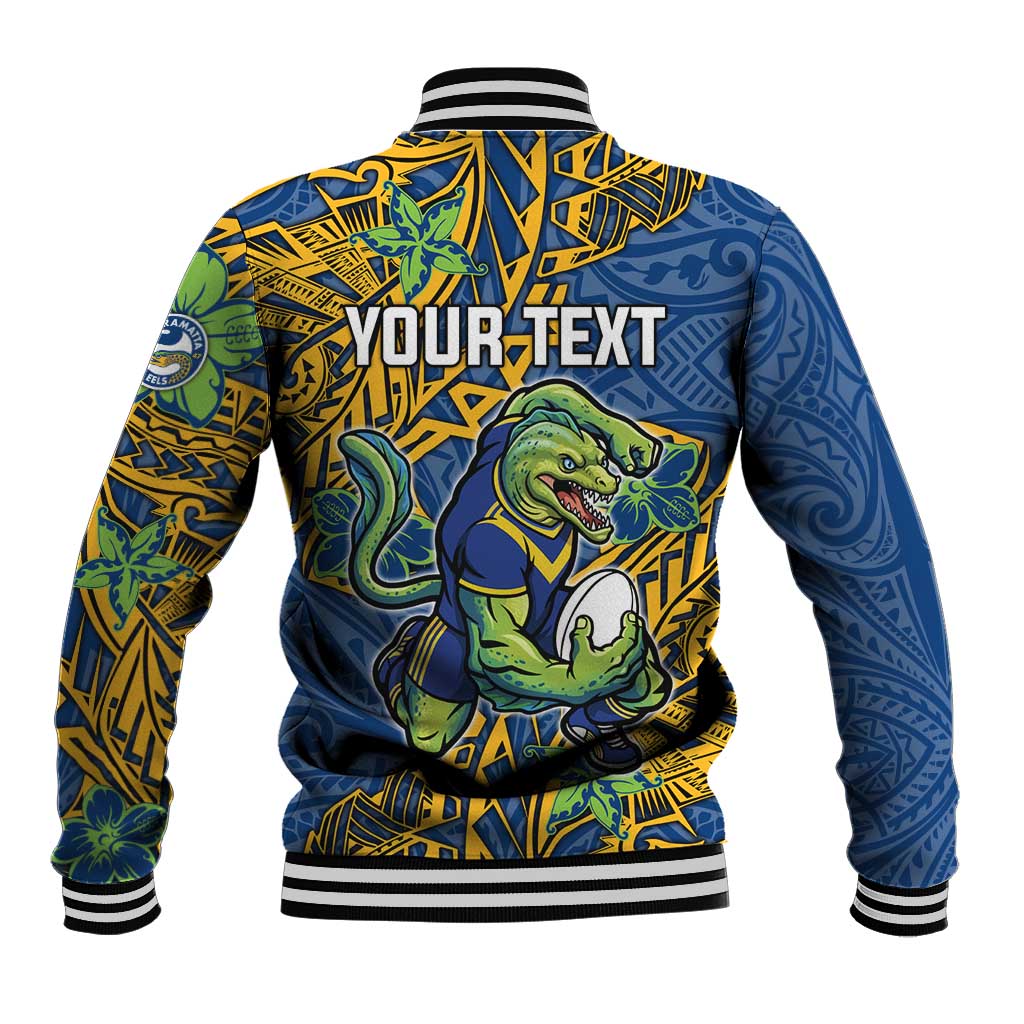 Personalised Parramatta Eels Baseball Jacket Polynesian Tribal Pattern With Rugby Eel Mascot Art