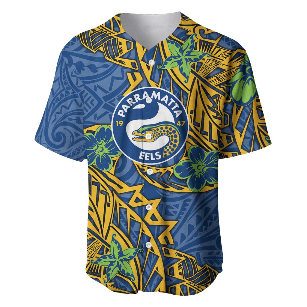 Personalised Parramatta Eels Baseball Jersey Polynesian Tribal Pattern With Rugby Eel Mascot Art