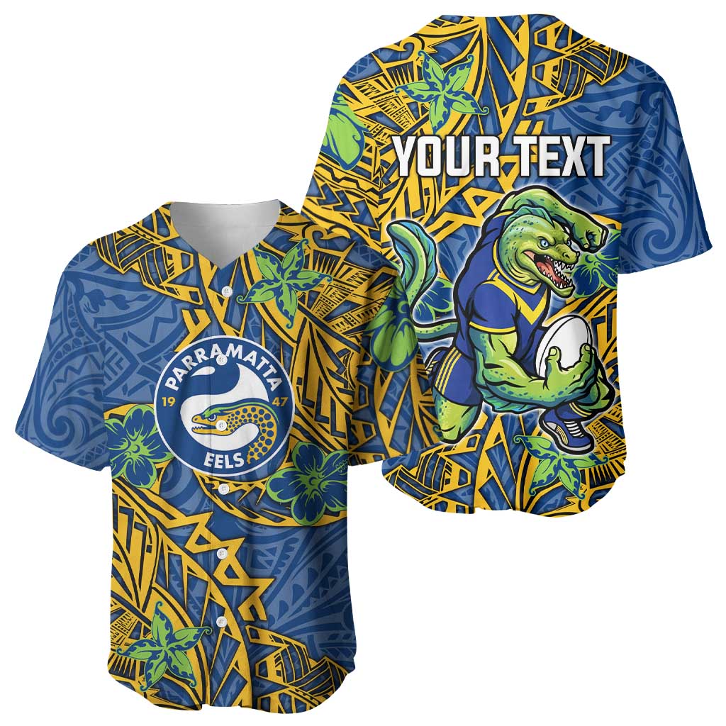 Personalised Parramatta Eels Baseball Jersey Polynesian Tribal Pattern With Rugby Eel Mascot Art