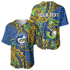 Personalised Parramatta Eels Baseball Jersey Polynesian Tribal Pattern With Rugby Eel Mascot Art