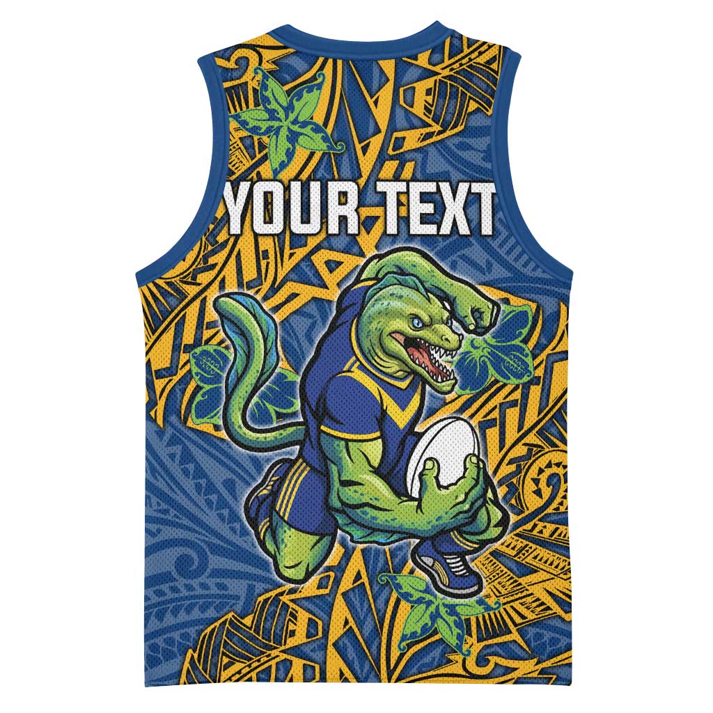 Personalised Parramatta Eels Basketball Jersey Polynesian Tribal Pattern With Rugby Eel Mascot Art
