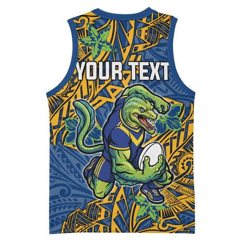 Personalised Parramatta Eels Basketball Jersey Polynesian Tribal Pattern With Rugby Eel Mascot Art