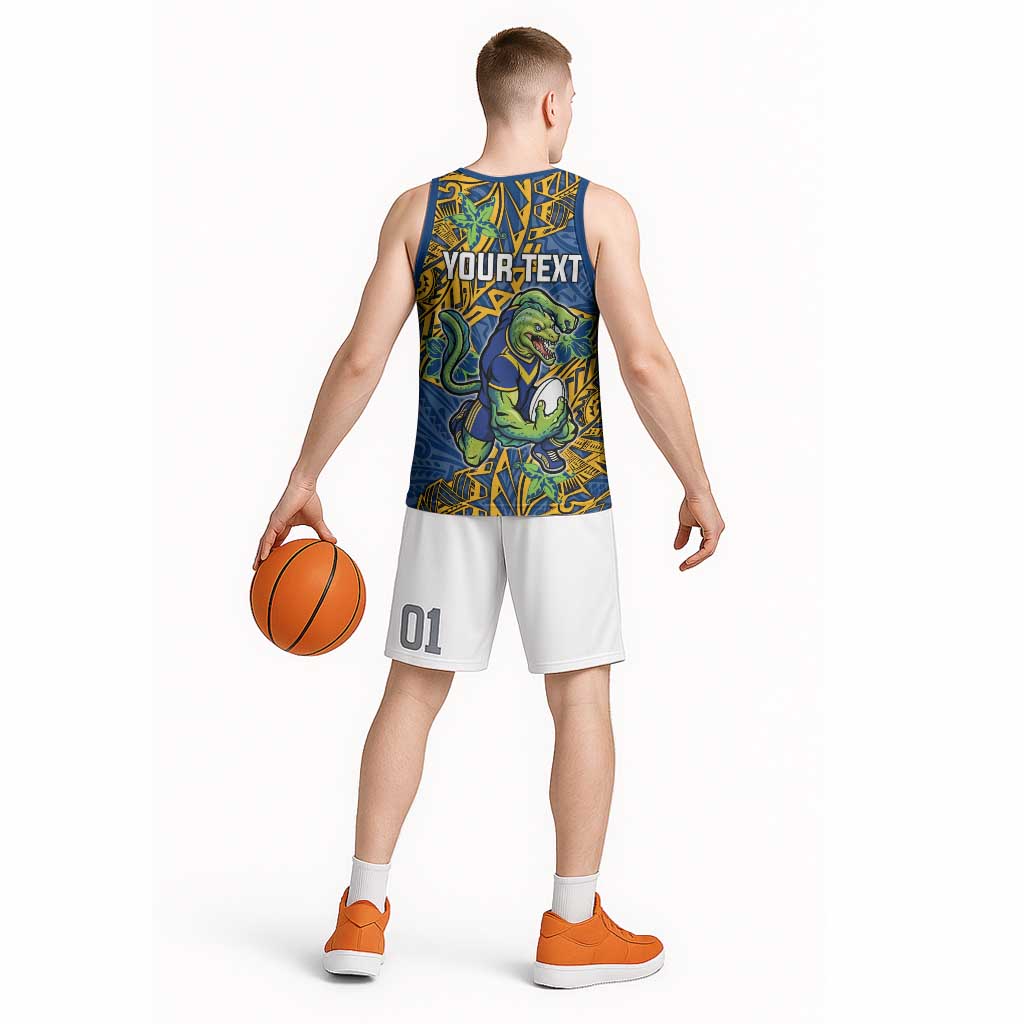 Personalised Parramatta Eels Basketball Jersey Polynesian Tribal Pattern With Rugby Eel Mascot Art