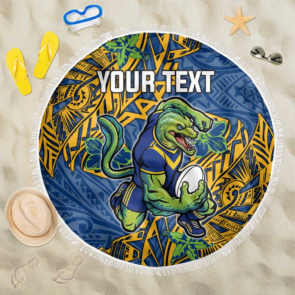 Personalised Parramatta Eels Beach Blanket Polynesian Tribal Pattern With Rugby Eel Mascot Art