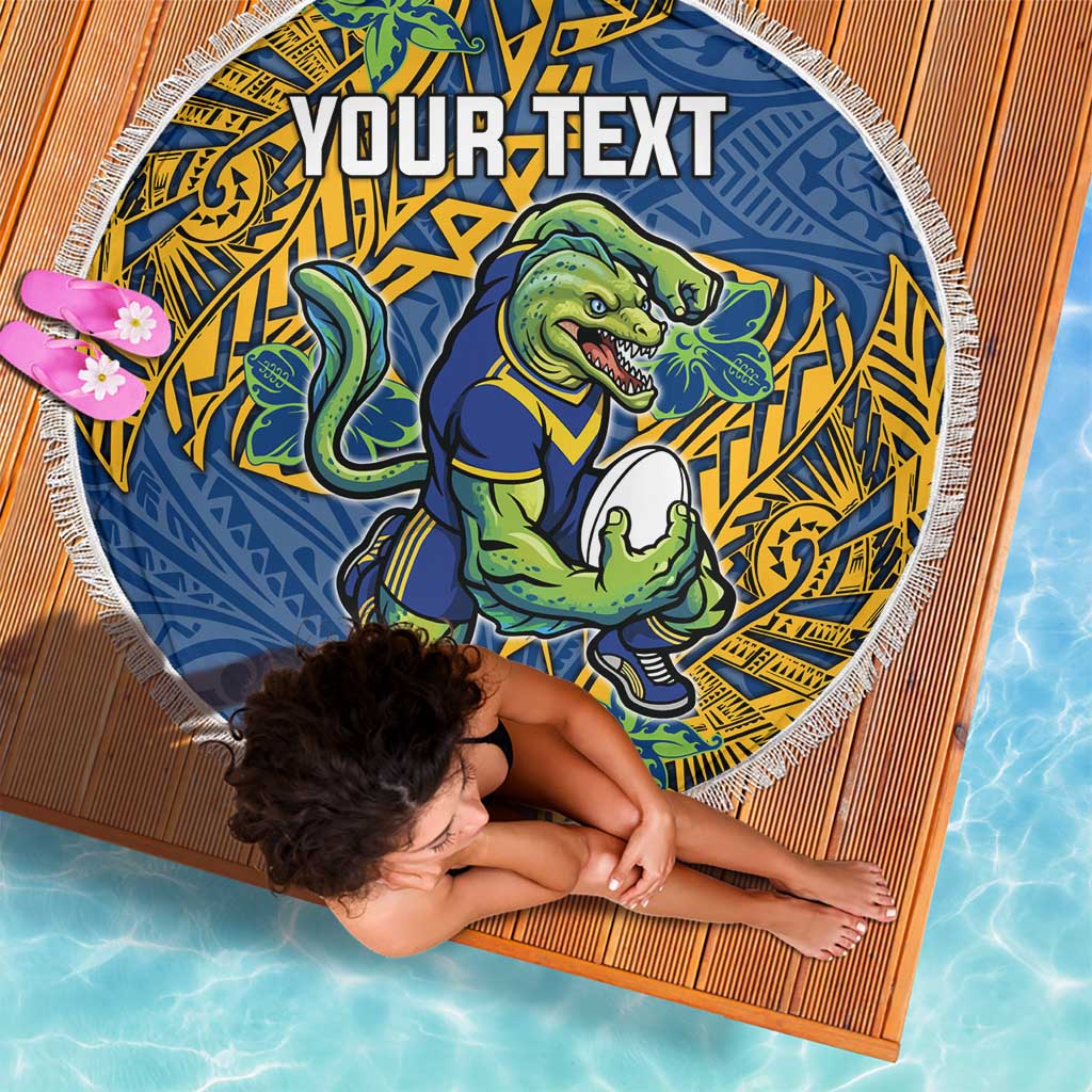 Personalised Parramatta Eels Beach Blanket Polynesian Tribal Pattern With Rugby Eel Mascot Art