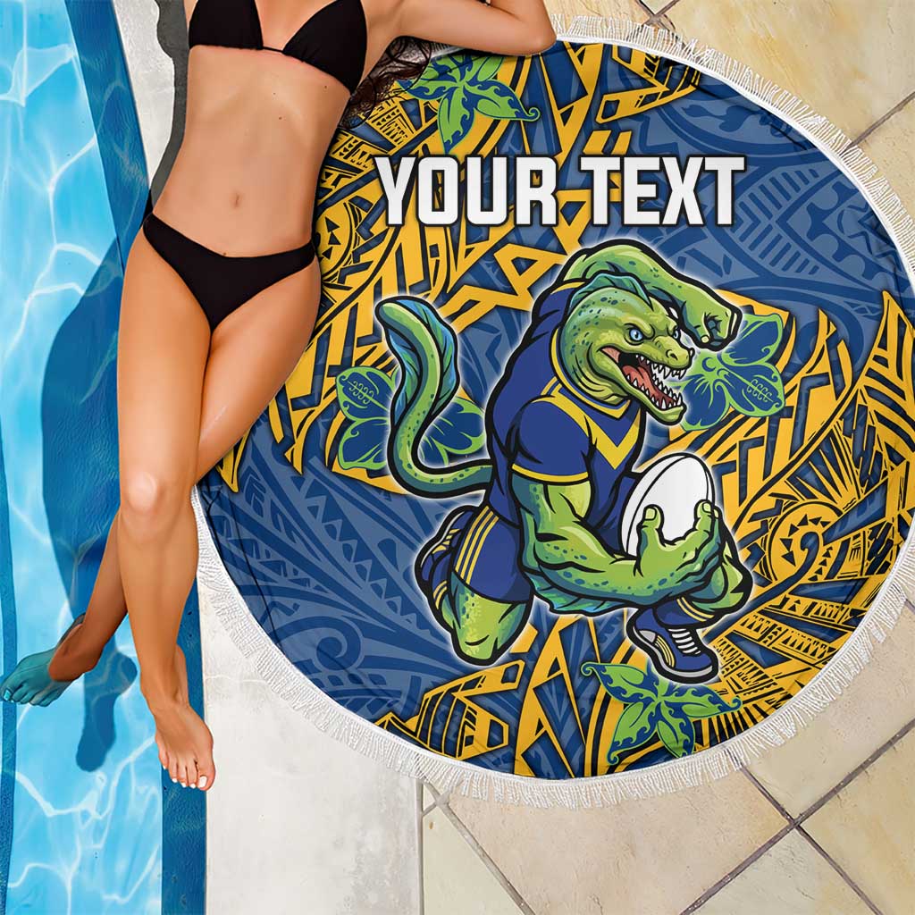 Personalised Parramatta Eels Beach Blanket Polynesian Tribal Pattern With Rugby Eel Mascot Art