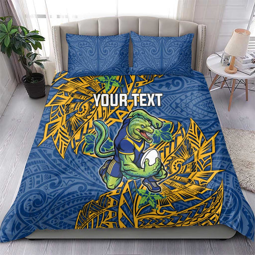 Personalised Parramatta Eels Bedding Set Polynesian Tribal Pattern With Rugby Eel Mascot Art