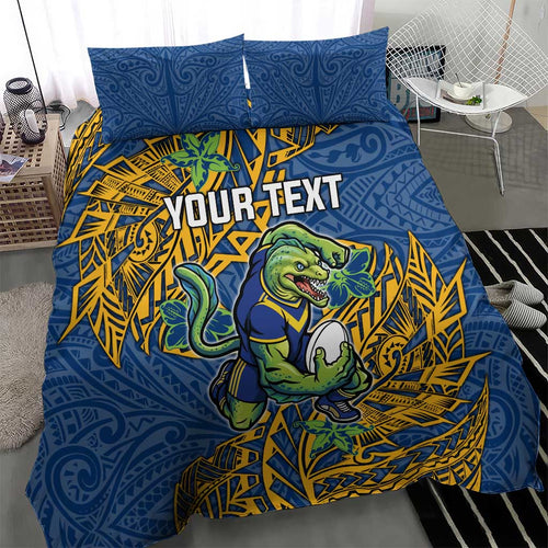 Personalised Parramatta Eels Bedding Set Polynesian Tribal Pattern With Rugby Eel Mascot Art