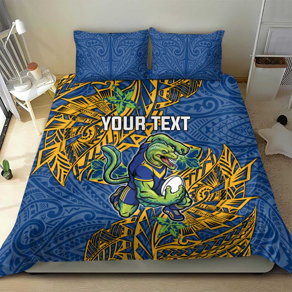 Personalised Parramatta Eels Bedding Set Polynesian Tribal Pattern With Rugby Eel Mascot Art