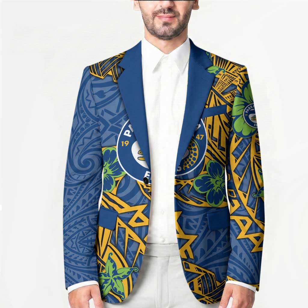 Personalised Parramatta Eels Blazer Polynesian Tribal Pattern With Rugby Eel Mascot Art