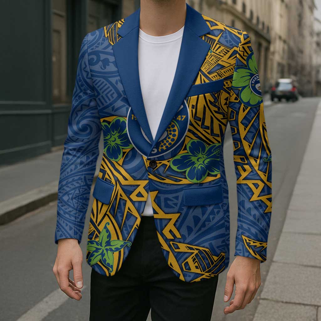 Personalised Parramatta Eels Blazer Polynesian Tribal Pattern With Rugby Eel Mascot Art