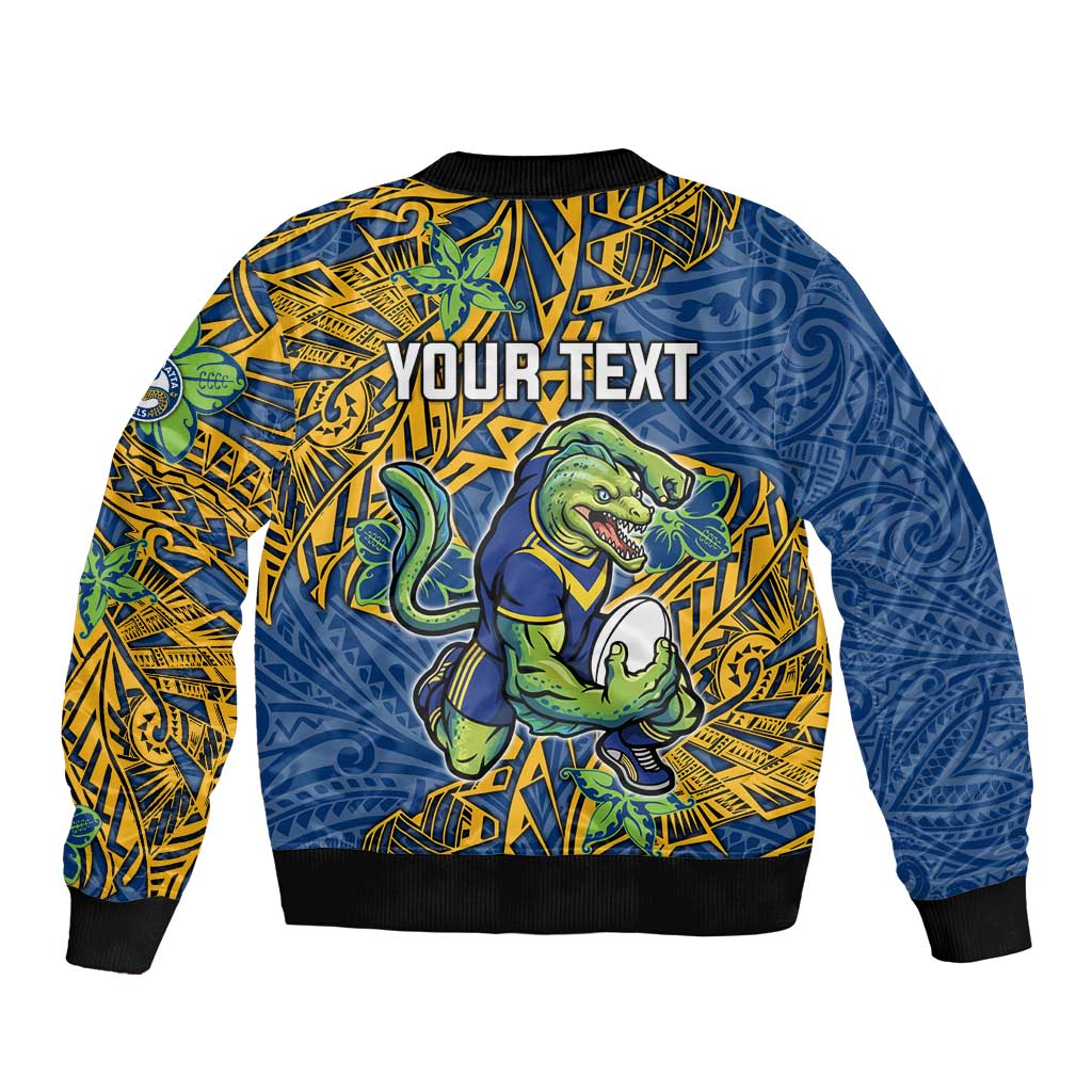 Personalised Parramatta Eels Bomber Jacket Polynesian Tribal Pattern With Rugby Eel Mascot Art