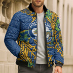 Personalised Parramatta Eels Bomber Puffer Jacket Polynesian Tribal Pattern With Rugby Eel Mascot Art
