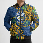 Personalised Parramatta Eels Bomber Puffer Jacket Polynesian Tribal Pattern With Rugby Eel Mascot Art