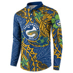 Personalised Parramatta Eels Button Sweatshirt Polynesian Tribal Pattern With Rugby Eel Mascot Art