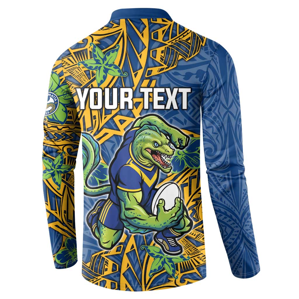 Personalised Parramatta Eels Button Sweatshirt Polynesian Tribal Pattern With Rugby Eel Mascot Art