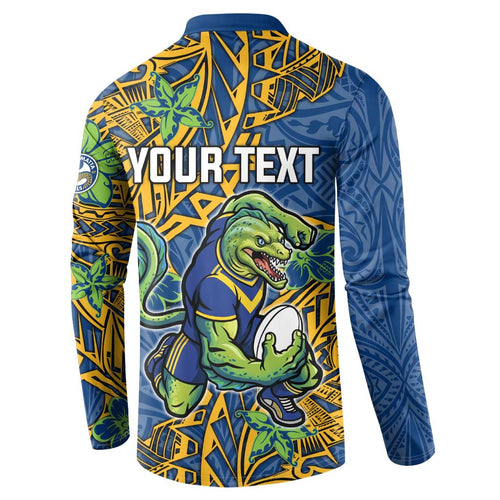 Personalised Parramatta Eels Button Sweatshirt Polynesian Tribal Pattern With Rugby Eel Mascot Art
