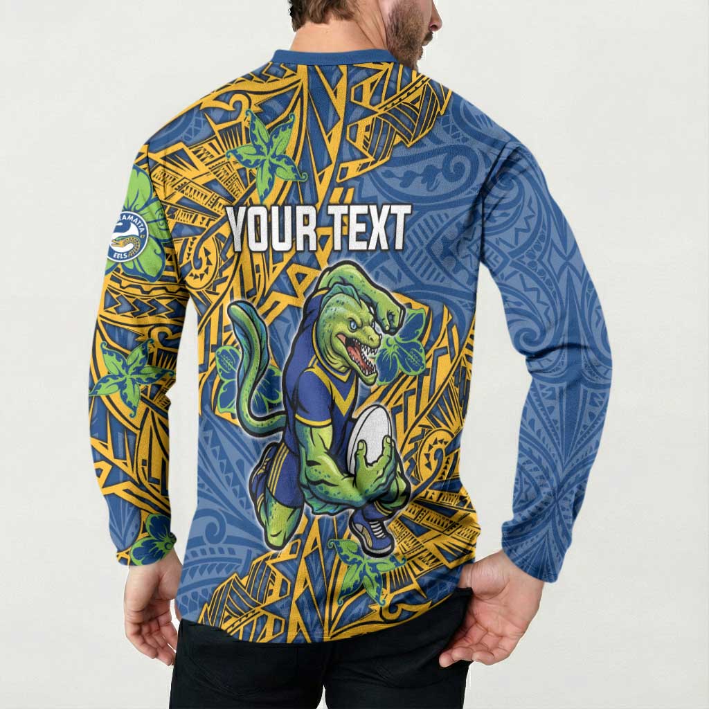 Personalised Parramatta Eels Button Sweatshirt Polynesian Tribal Pattern With Rugby Eel Mascot Art