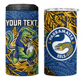 Personalised Parramatta Eels 4 in 1 Can Cooler Tumbler Polynesian Tribal Pattern With Rugby Eel Mascot Art