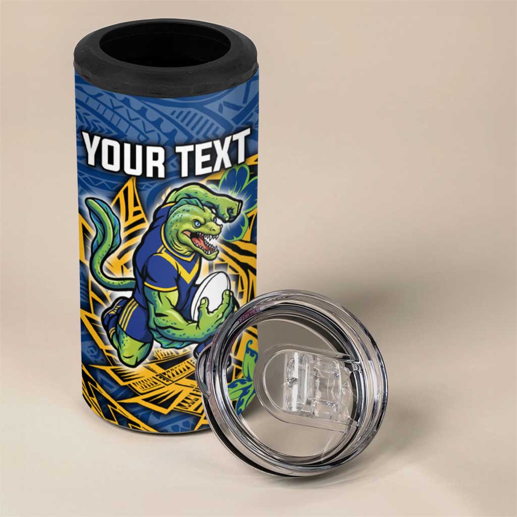 Personalised Parramatta Eels 4 in 1 Can Cooler Tumbler Polynesian Tribal Pattern With Rugby Eel Mascot Art