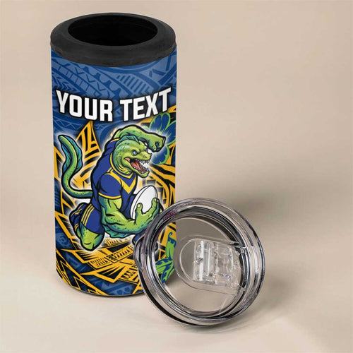 Personalised Parramatta Eels 4 in 1 Can Cooler Tumbler Polynesian Tribal Pattern With Rugby Eel Mascot Art