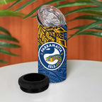 Personalised Parramatta Eels 4 in 1 Can Cooler Tumbler Polynesian Tribal Pattern With Rugby Eel Mascot Art