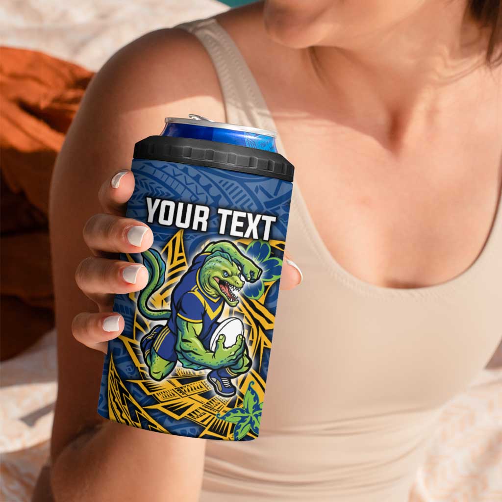 Personalised Parramatta Eels 4 in 1 Can Cooler Tumbler Polynesian Tribal Pattern With Rugby Eel Mascot Art