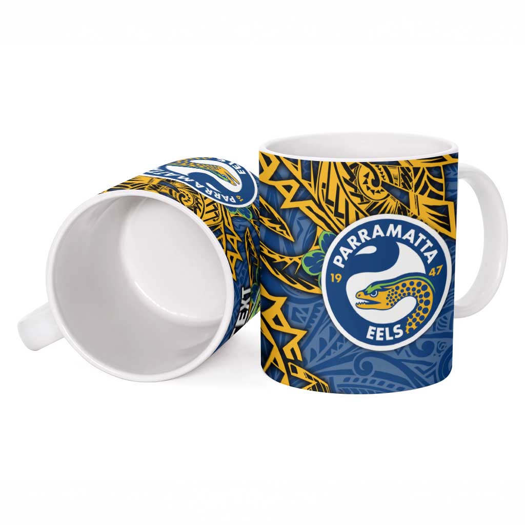 Personalised Parramatta Eels Ceramic Mug Polynesian Tribal Pattern With Rugby Eel Mascot Art