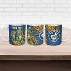 Personalised Parramatta Eels Ceramic Mug Polynesian Tribal Pattern With Rugby Eel Mascot Art