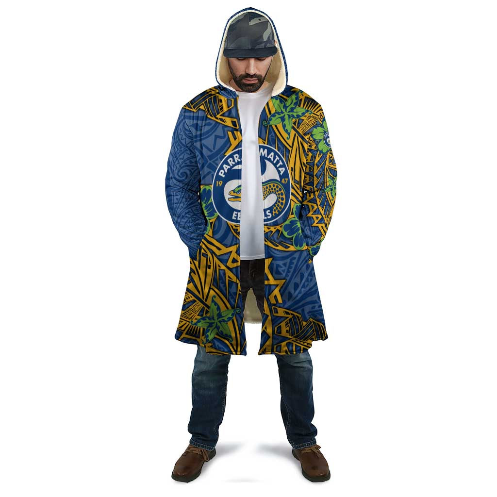 Personalised Parramatta Eels Cloak Polynesian Tribal Pattern With Rugby Eel Mascot Art
