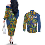 Personalised Parramatta Eels Couples Matching Off The Shoulder Long Sleeve Dress and Long Sleeve Button Shirt Polynesian Tribal Pattern With Rugby Eel Mascot Art