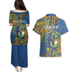 Personalised Parramatta Eels Couples Matching Puletasi and Hawaiian Shirt Polynesian Tribal Pattern With Rugby Eel Mascot Art