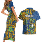 Personalised Parramatta Eels Couples Matching Short Sleeve Bodycon Dress and Hawaiian Shirt Polynesian Tribal Pattern With Rugby Eel Mascot Art