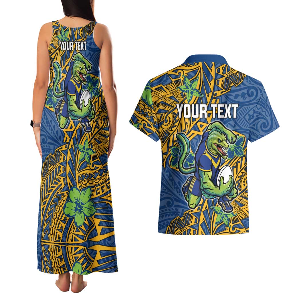 Personalised Parramatta Eels Couples Matching Tank Maxi Dress and Hawaiian Shirt Polynesian Tribal Pattern With Rugby Eel Mascot Art