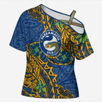 Personalised Parramatta Eels Cross Shoulder Shirt Polynesian Tribal Pattern With Rugby Eel Mascot Art