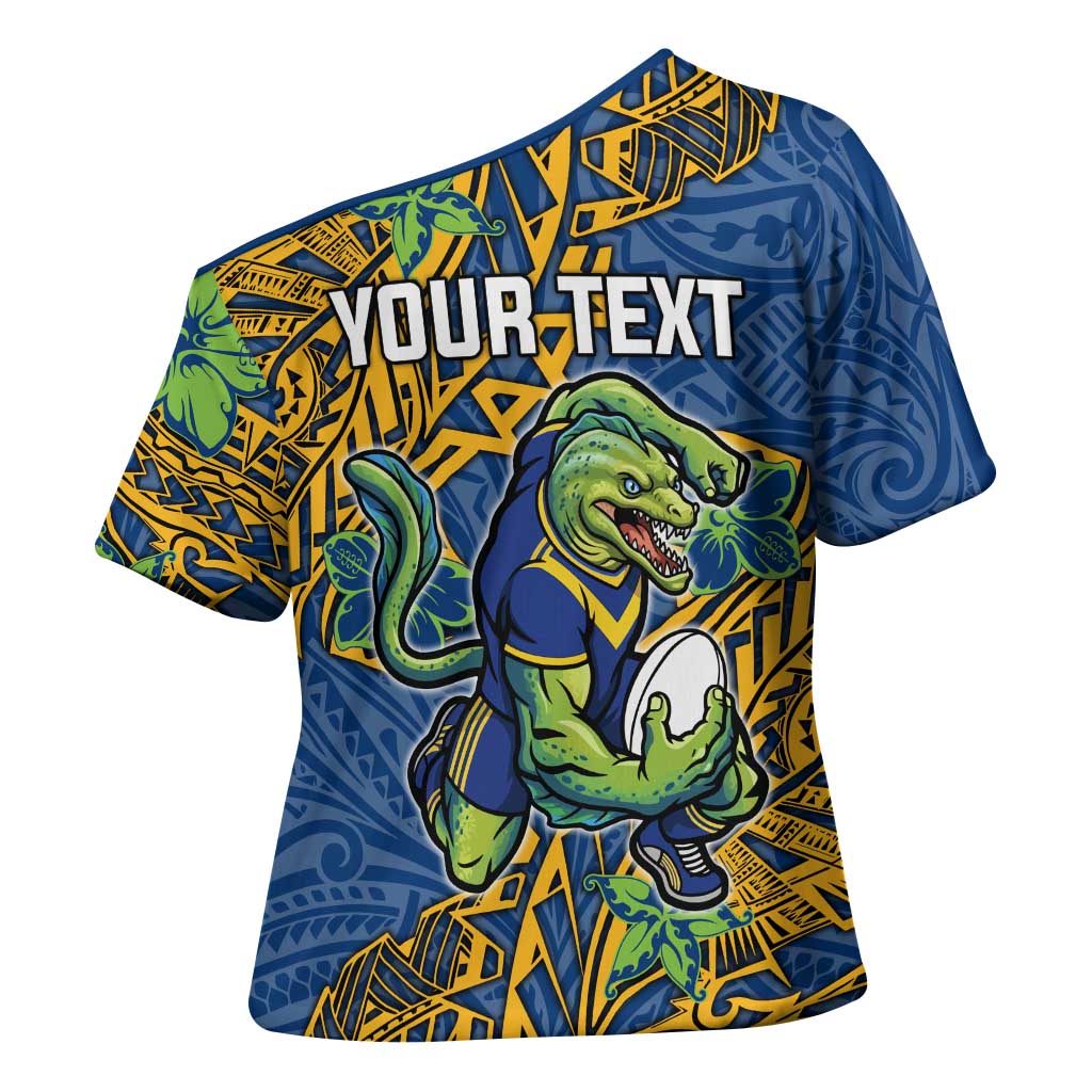 Personalised Parramatta Eels Cross Shoulder Shirt Polynesian Tribal Pattern With Rugby Eel Mascot Art