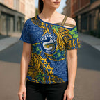 Personalised Parramatta Eels Cross Shoulder Shirt Polynesian Tribal Pattern With Rugby Eel Mascot Art