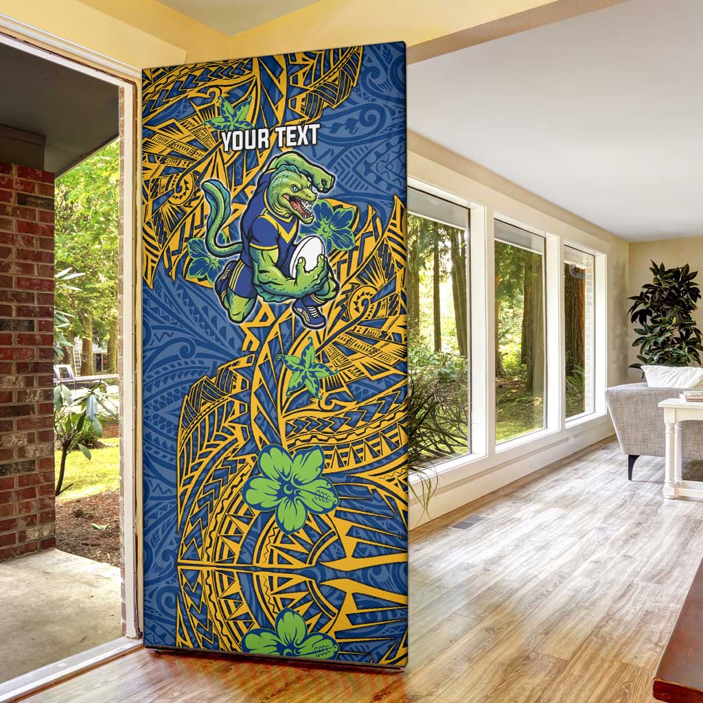 Personalised Parramatta Eels Door Cover Polynesian Tribal Pattern With Rugby Eel Mascot Art