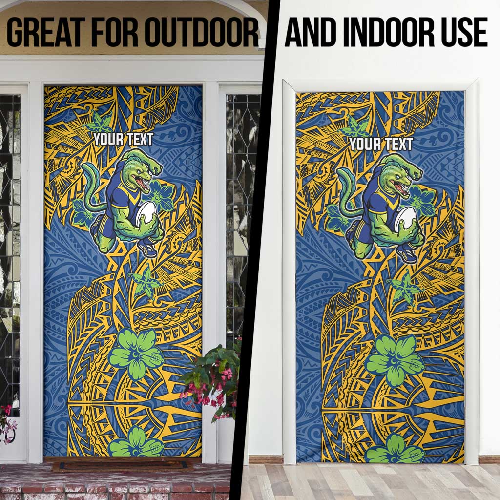 Personalised Parramatta Eels Door Cover Polynesian Tribal Pattern With Rugby Eel Mascot Art