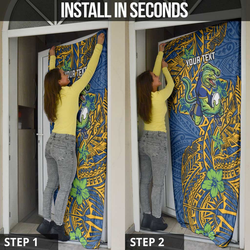 Personalised Parramatta Eels Door Cover Polynesian Tribal Pattern With Rugby Eel Mascot Art