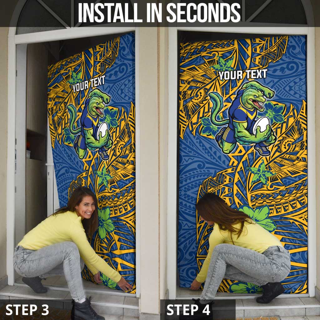 Personalised Parramatta Eels Door Cover Polynesian Tribal Pattern With Rugby Eel Mascot Art